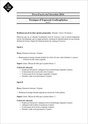 Examen de Selectividad: Técnicas de expresión grafo-plástica. Islas Baleares. Convocatoria Junio 2014