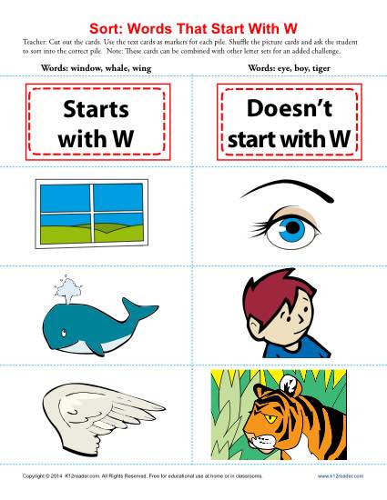 Consonant  Sort: Words That Start With W