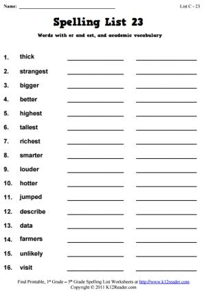Week 23 Spelling Words (List C-23)