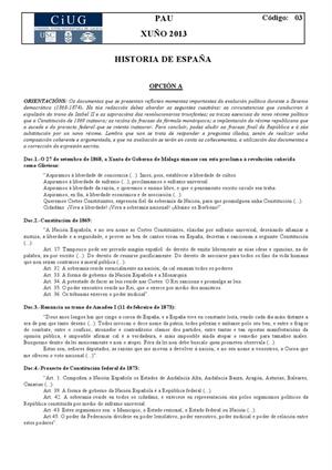 Examen de Selectividad: Historia de España. Galicia. Convocatoria Junio 2013