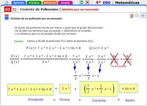 División de un polinomio por un monomio. Matemáticas para 4º de Secundaria