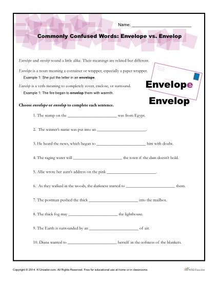 Commonly Confused Words Worksheet: Envelope vs. Envelop