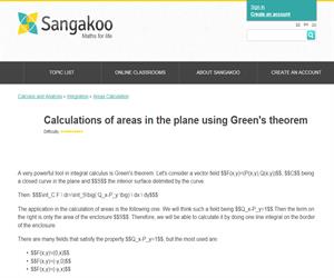 Integrals: Calculations of areas in the plane using Green's theorem