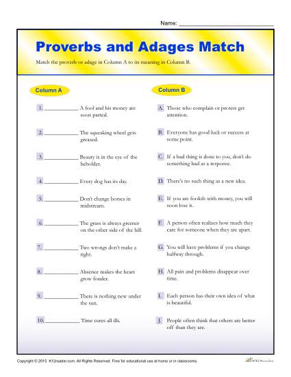 Proverbs and Adages Match