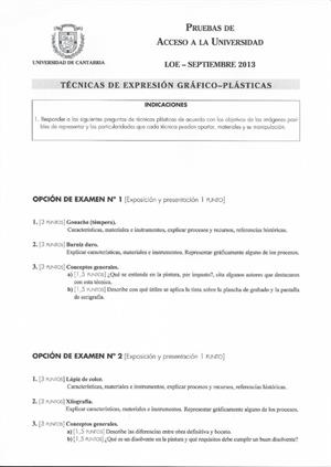 Examen de Selectividad: Técnicas de expresión grafo-plástica. Cantabria. Convocatoria Septiembre 2013