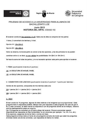 Examen de Selectividad: Historia del arte. Murcia. Convocatoria Junio 2013