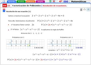 Resolución de ecuaciones. Factorización de  polinomios. Matemáticas para 4º de Secundaria