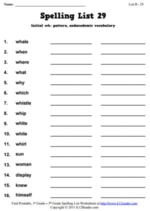 Week 29 Spelling Words (List B-29)