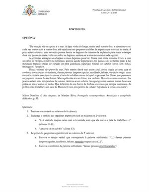 Examen de Selectividad: Portugués. Asturias. Convocatoria Julio 2013