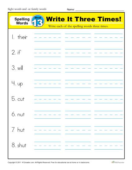 First Grade Spelling Words List – Week 13 (List A-13)