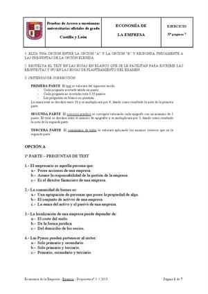 Examen de Selectividad: Economía. Castilla y León. Convocatoria Septiembre 2013