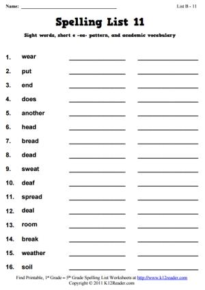 Week 11 Spelling Words (List B-11)