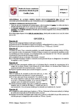 Examen de Selectividad: Física. Castilla y León. Convocatoria Junio 2014
