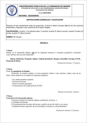Examen de Selectividad: Geografía. Madrid. Convocatoria Junio 2014