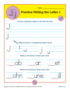 Practice Writing the Letter J