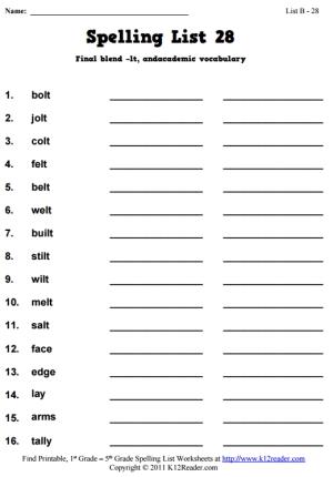 Week 28 Spelling Words (List B-28)