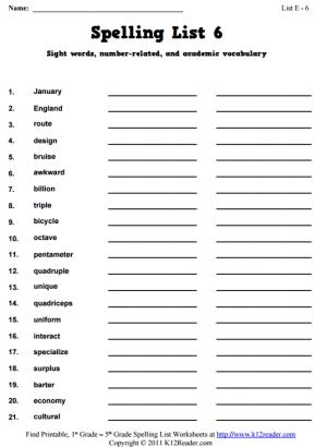 Week 6 Spelling Words (List E-6)