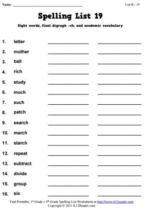 Week 19 Spelling Words (List B-19)