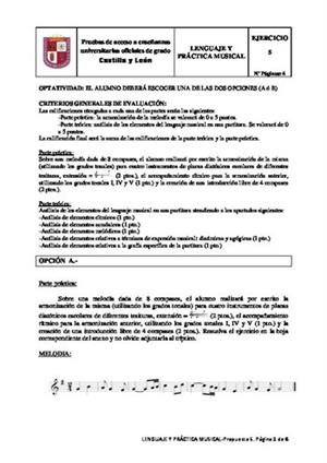 Examen de Selectividad: Lenguaje y práctica musical. Castilla y León. Convocatoria Junio 2014