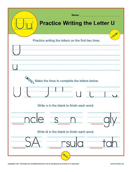 Practice Writing the Letter U