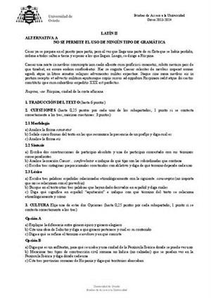 Examen de Selectividad: Latín. Asturias. Convocatoria Junio 2014