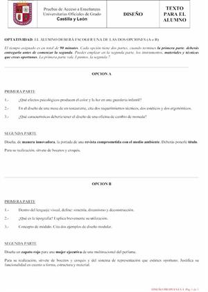 Examen de Selectividad: Diseño. Castilla y León. Convocatoria Septiembre 2013
