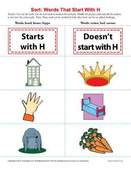 Consonant Sort: Words That Start With H