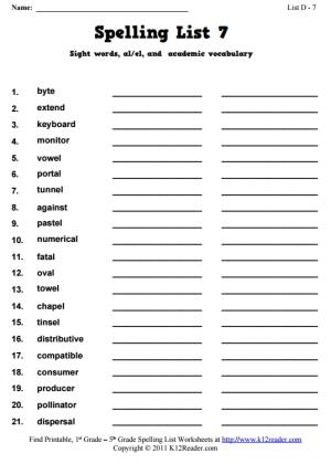 Week 7 Spelling Words (List D-7)