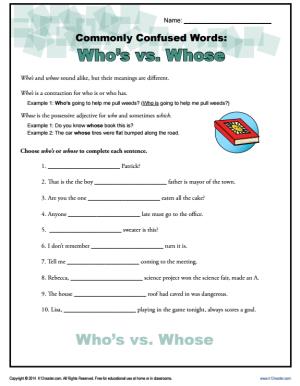 Who’s vs. Whose – Commonly Confused Words Worksheet