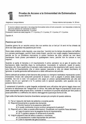 Examen de Selectividad: Italiano. Extremadura. Convocatoria Septiembre 2013