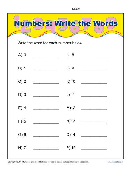 More Numbers: Write the Words