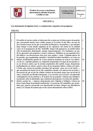 Examen de Selectividad: Literatura universal. Castilla y León. Convocatoria Septiembre 2013