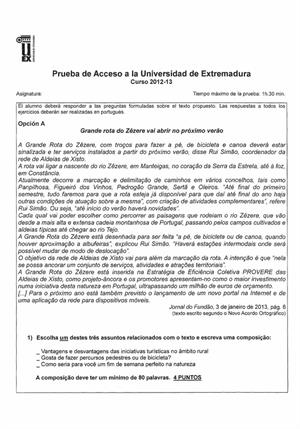 Examen de Selectividad: Portugués. Extremadura. Convocatoria Junio 2013
