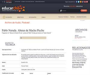 Pablo Neruda. Alturas de Machu Picchu (Educarchile)