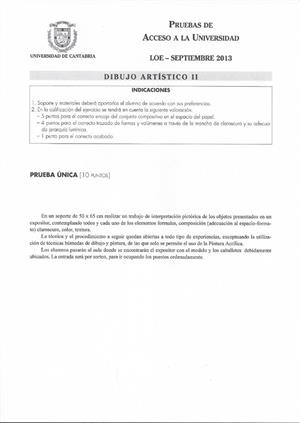 Examen de Selectividad: Dibujo artístico. Cantabria. Convocatoria Septiembre 2013