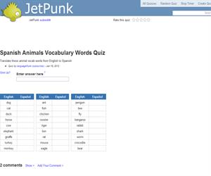Spanish Animals Vocabulary Words Quiz