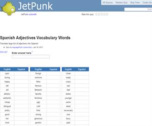 Spanish Adjectives Vocabulary Words