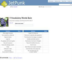 V Vocabulary Words Quiz