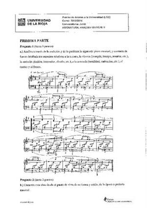 Examen de Selectividad: Análisis musical. La Rioja. Convocatoria Junio 2014