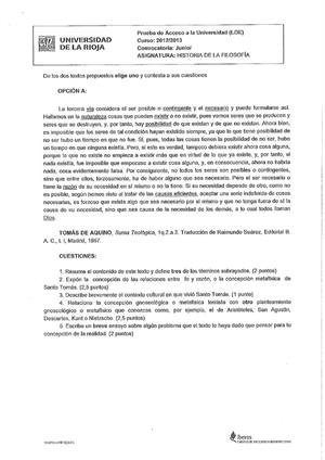 Examen de Selectividad: Historia de la filosofía. La Rioja. Convocatoria Junio 2013