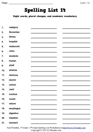Week 14 Spelling Words (List E-14)