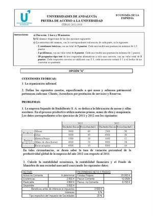 Examen de Selectividad: Economía. Andalucía. Convocatoria Septiembre 2013