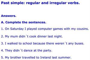 Regular verbs answers