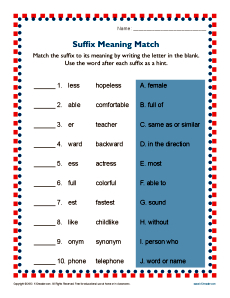 Suffix Meaning Match