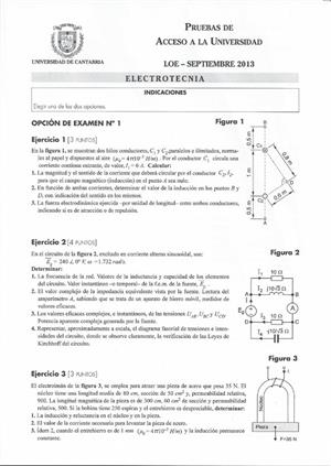 Examen de Selectividad: Electrotecnia. Cantabria. Convocatoria Septiembre 2013