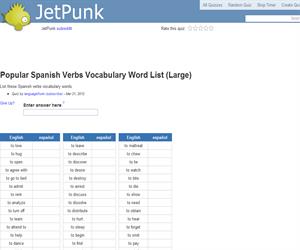 Popular Spanish Verbs Vocabulary Word List (Large)