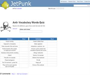 Anti- Vocabulary Words Quiz