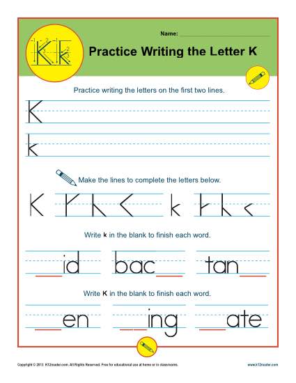 Practice Writing the Letter K