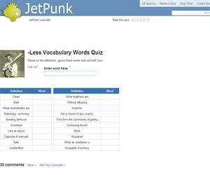 -Less Vocabulary Words Quiz