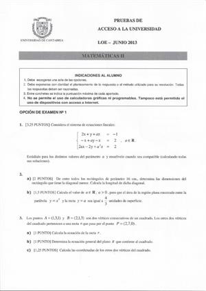 Examen de Selectividad: Matemáticas II. Cantabria. Convocatoria Junio 2013